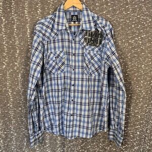 Muskogee Western Pearl Snap Shirt Blue Plaid Long Sleeve Men's 2XL